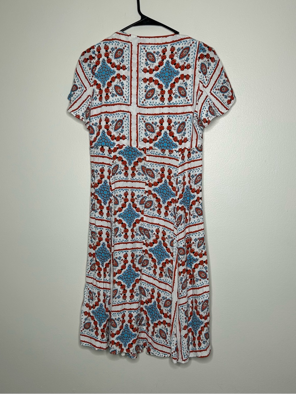 Anthropologie White Midi Dress with Rust and Light Blue Pattern - Picture 3 of 7